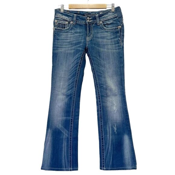Miss Me Y2K Jeans Bling Rhinestone Angel Wing Bootcut Medium Wash JP5086 Size 29 - Picture 3 of 16